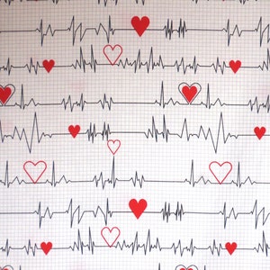 Clever EKG Heart Beat Calling All  Nurses Medical Print on White Pure Cotton Fabric from Windham--By the Yard