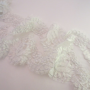 Off White with Metallic Silver Rose Pattern French Alencon Lace Trim--By the Yard