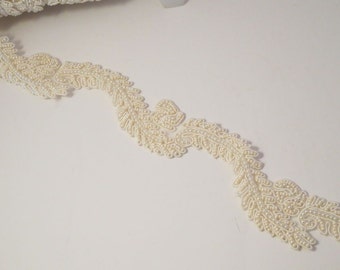 Ivory Leaf Pattern Heavily Beaded Trim--One Yard