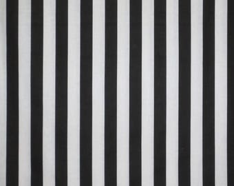 Jet Black and White 7/8" Stripe Print Pure Cotton Fabric--By the Yard