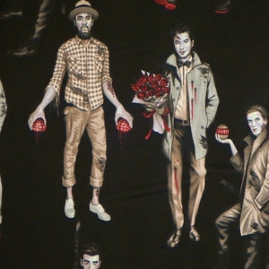 Amazing Brawn with Brains Zombie Dapper Guys Print on Black Pure Cotton Fabric from Alexander Henry--By the Yard