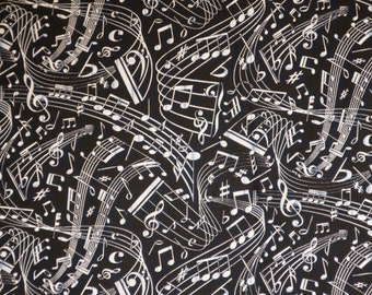 Dramatic Swirling Musical Notes on Black Print Pure Cotton Fabric from Timeless Treasures--By the Yard