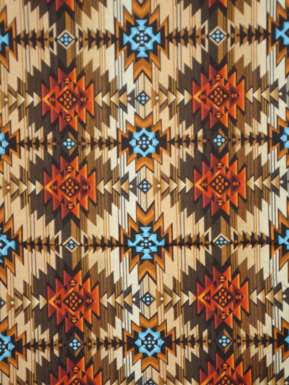 Brown and Rust Southwest Blanket Rug Print Pure Cotton Fabric From
