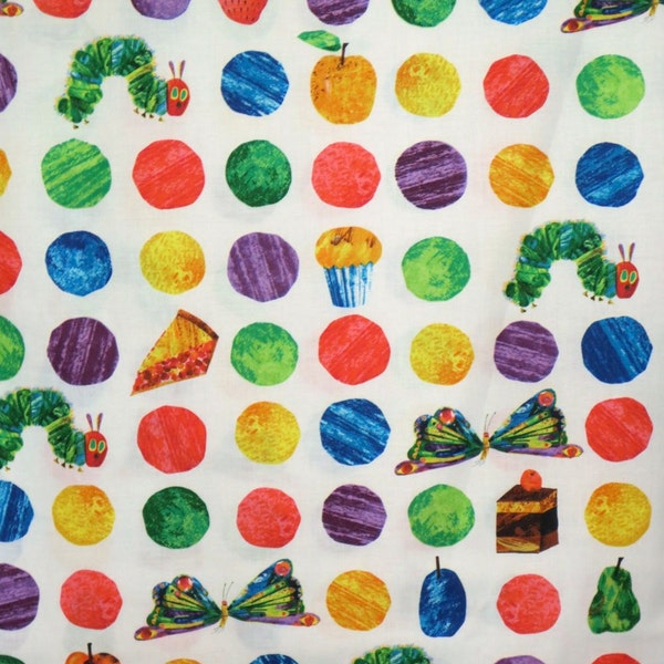 Very Hungry Caterpillar Large Dot and Motifs Pure Cotton Fabric--BY THE Yard