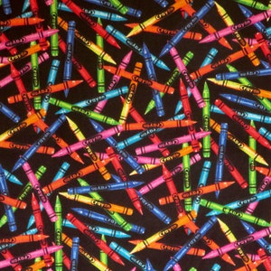 Wonderful Tossed Crayons in Primary Colors on Black Print Pure Cotton Fabric from Timeless Treasures--By the Yard