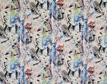 Great Graffiti Design In Blues and Red Digital Print Pure Cotton Fabric from Dear Stella--By the Yard