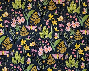 Stunning ANEW Renewal Botanical Print on Dark Navy Pure Cotton Print Fabric from Windham--By the Yard