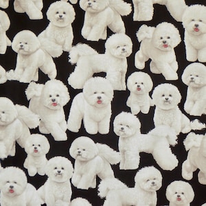 Cutest Little White Bichon Frise Dogs Stampa su tessuto nero di puro cotone - tagliato a misura