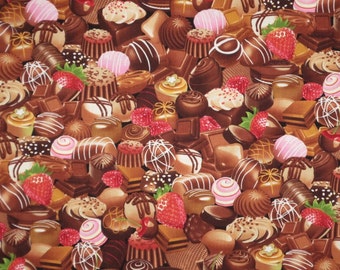 Chocolate Candy Assortment Print Pure Cotton Fabric from Timeless Treasures--By the Yard