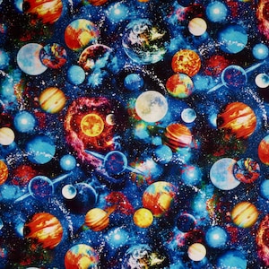 Colorful Planets Funky Outerspace Print Pure Cotton Fabric from Timeless Treasures-By the Yard