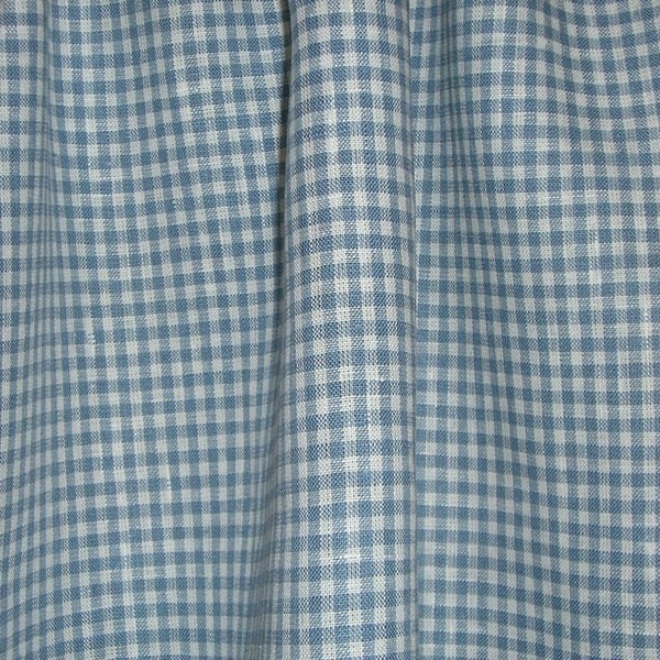 Blue and Ivory Tiny Check Pure Linen Fabric--One Yard