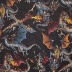 Fabulous Tale of the Dragon Print On Black Pure Cotton Fabric from Alexander HenryBy the Yard image 2