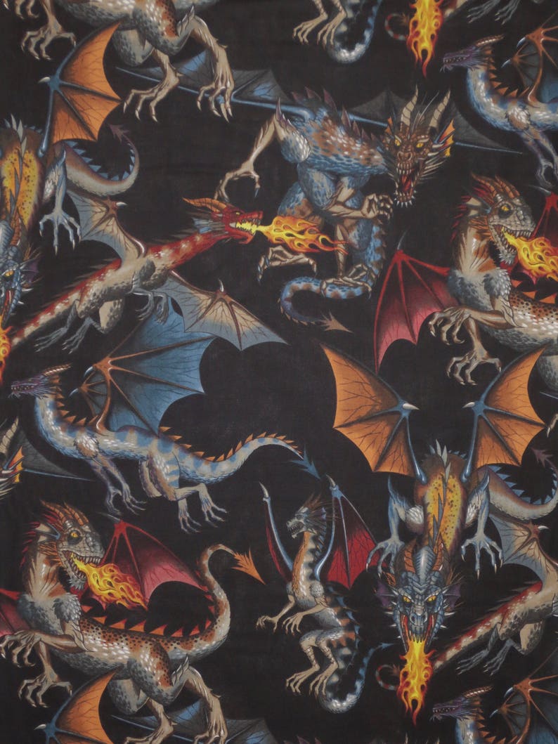 Fabulous Tale of the Dragon Print On Black Pure Cotton Fabric from Alexander HenryBy the Yard image 2