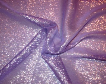 Purple with Silver Metallic Silk Chiffon Fabric--By the Yard