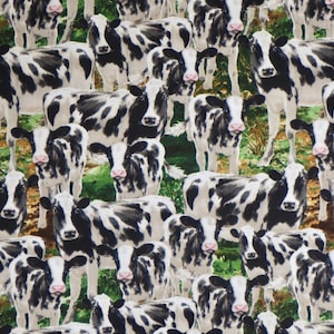Endearing Black and White Holstein Cows in the Field Print Pure Cotton Fabric from Timeless Treasures--By the Yard