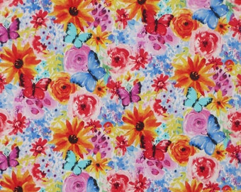 REMNANT--Colorful Big Bang Blossoms Floral Print Pure Cotton Fabric--1.25 Yard