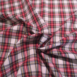 Classic Off-white  and Red Tartan Plaid Fine Twill Cotton Shirting Fabric--By the Yard