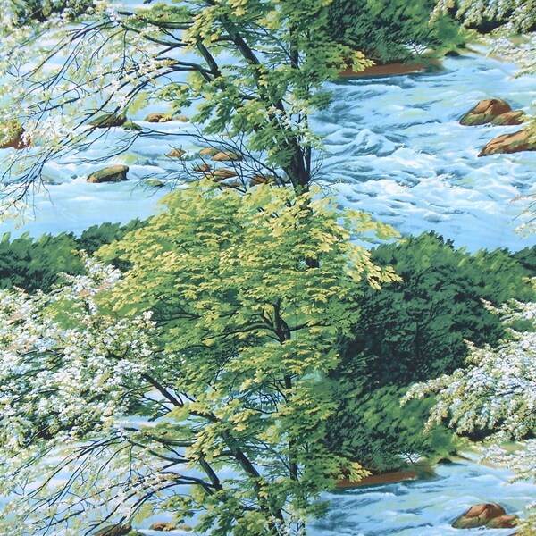 REMNANT--Landscape Print Cotton Fabric--TWO Panels