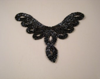 Gunmetal Beaded Applique 5.5" wide by 4.75" high--By the Piece