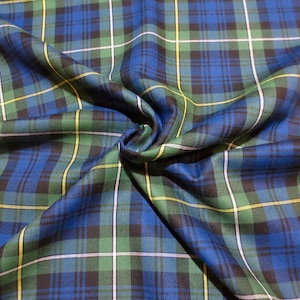 Classic Kelly Green and Royal Blue Tartan Plaid Fine Twill 100% Cotton Shirting Fabric--By the Yard