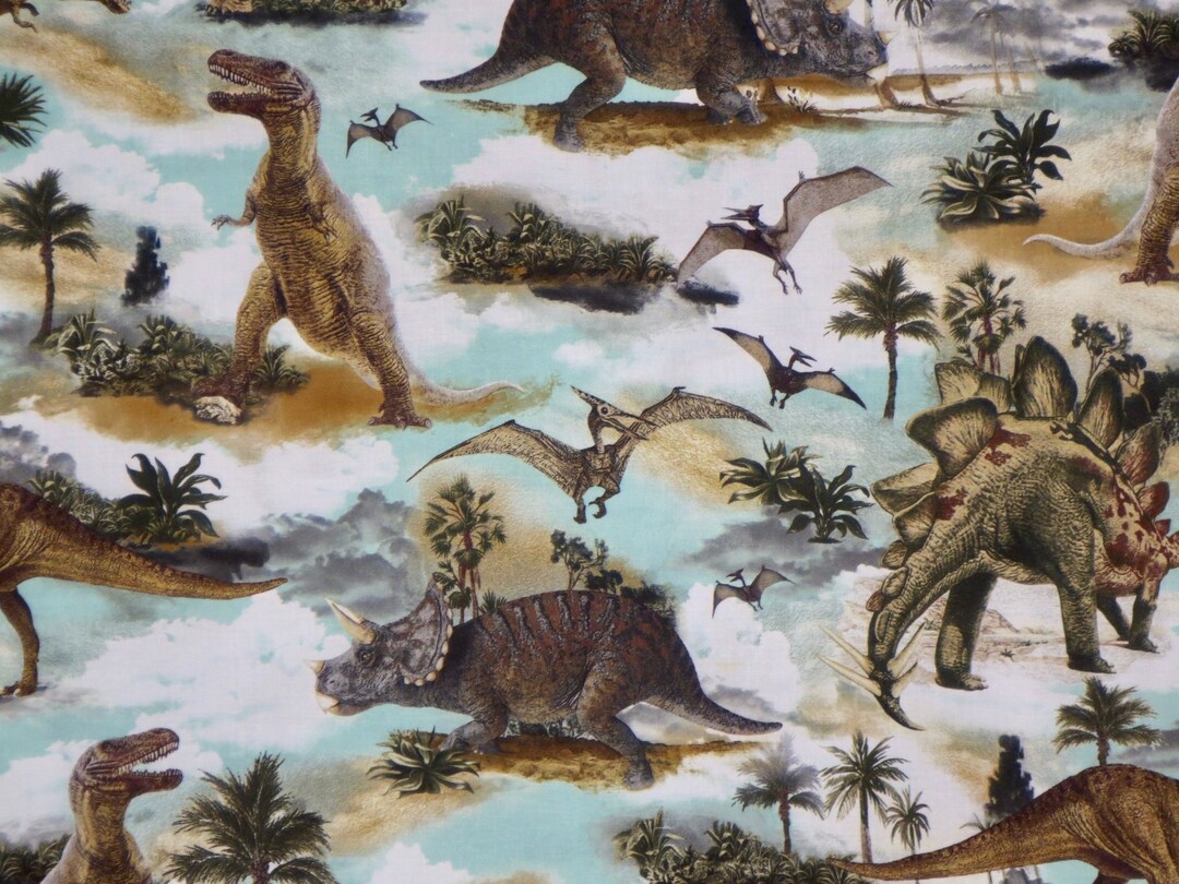 All Kinds of Dinosaurs Scenic Print Pure Cotton Fabric From - Etsy