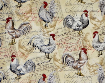 Decorative Chickens on Vintage Labels Print Pure Cotton Fabric from Timeless Treasures--By the Yard