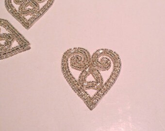 SIlver Beaded Heart Shape Applique--One Piece