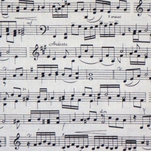 Black on Ivory Music Score Print Pure Cotton Fabric from Timeless Treasures--BY the Yard