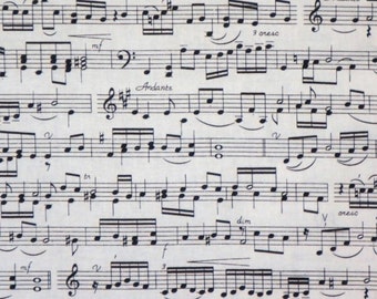 Black on Ivory Music Score Print Pure Cotton Fabric from Timeless Treasures--BY the Yard