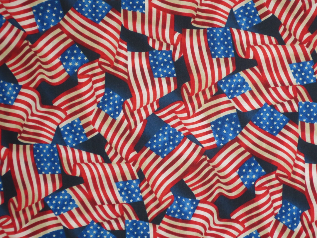 Packed Patriotic Waving American USA Flags Print Pure Cotton Fabric ...