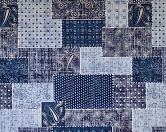 Handsome shades of Indigo Blue Beacon Patchwork Print Pure Cotton Fabric from Windham--By the Yard