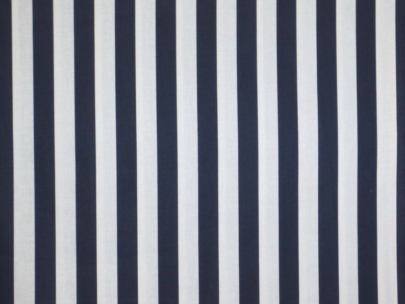 Navy Blue and White 7/8 Stripe Print Pure Cotton FabricBy the Yard image 1