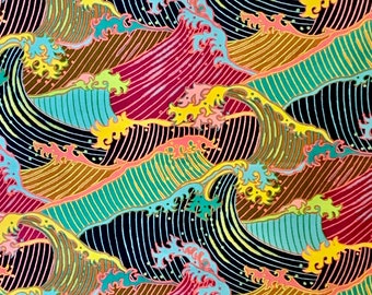 Fabulous Colorful The Great Wave Print Pure Cotton Fabric from Alexander Henry--By the Yard