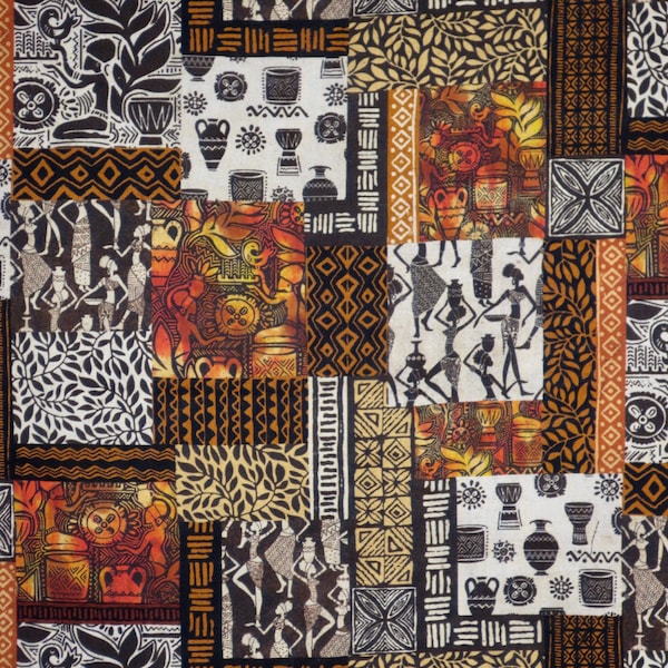 Stunning Ethnic Patchwork Print in Bronze Pure Cotton Fabric from Michael Miller--By the Yard