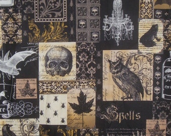 Black and Gold Nevermore Collage Print Pure Cotton Fabric from Michael Miller--By the Yard