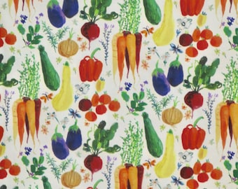 Charming Veggie Haul Vegetables on White Print Pure Cotton Fabric From Dear Stella --By the Yard