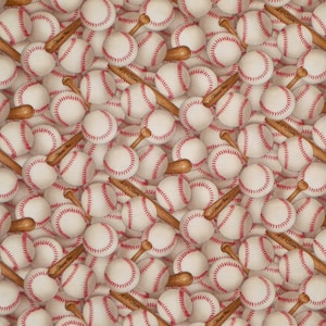 Packed Baseballs and Bats Sports Print Pure Cotton Fabric from Elizabeths Studio-By the Yard