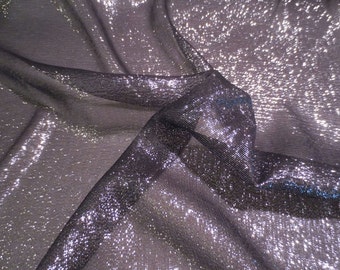 Black with Silver Metallic SIlk Chiffon Fabric--One Yard