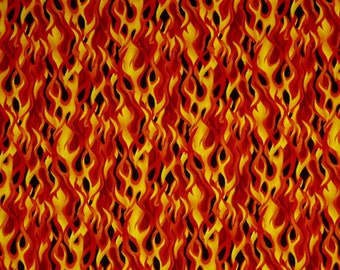 Dramatic Red and Orange and Black Bikers Motorcycle Flames Allover Print Pure Cotton Fabric from Timeless Treasures--By the Yard