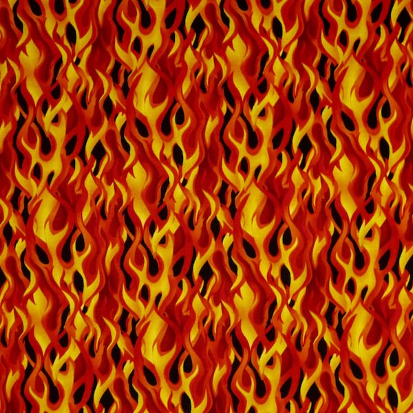 Dramatic Red and Orange and Black Bikers Motorcycle Flames Allover Print Pure Cotton Fabric from Timeless Treasures--By the Yard