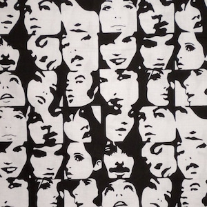 Black and White in Crowd Faces Print Pure Cotton Fabric From Alexander  Henryby the Yard 