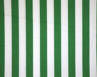 Kelly Green and White 7/8" Stripe Print Pure Cotton Fabric--By the Yard