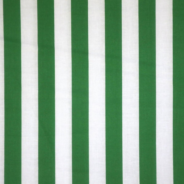 Kelly Green and White 7/8" Stripe Print Pure Cotton Fabric--By the Yard