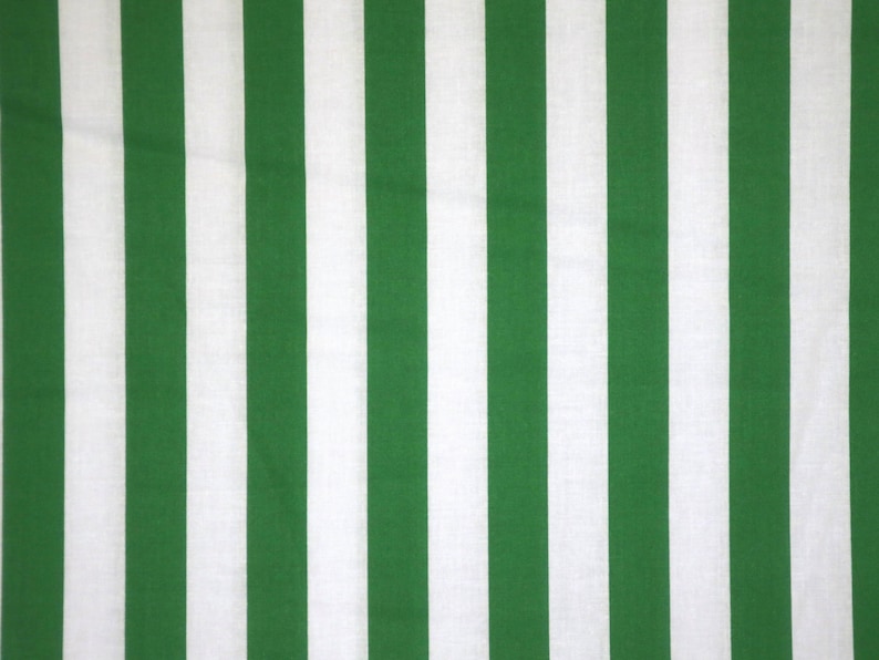 Kelly Green and White 7/8 Stripe Print Pure Cotton FabricBy the Yard image 1