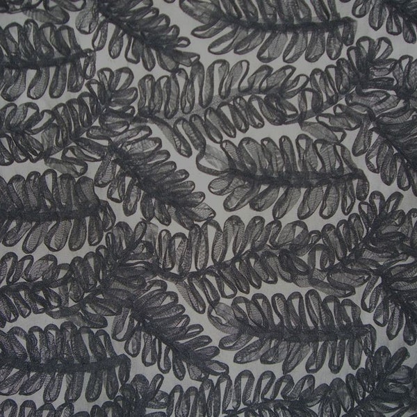 REMNANT--Black on Black Tulle Leaf Pattern Fabric--1.75 Yard