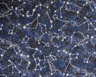 Glow in the Dark Constellation Print on Midnight Blue Sky Pure Cotton Fabric from Timeless Treasures--By the Yard