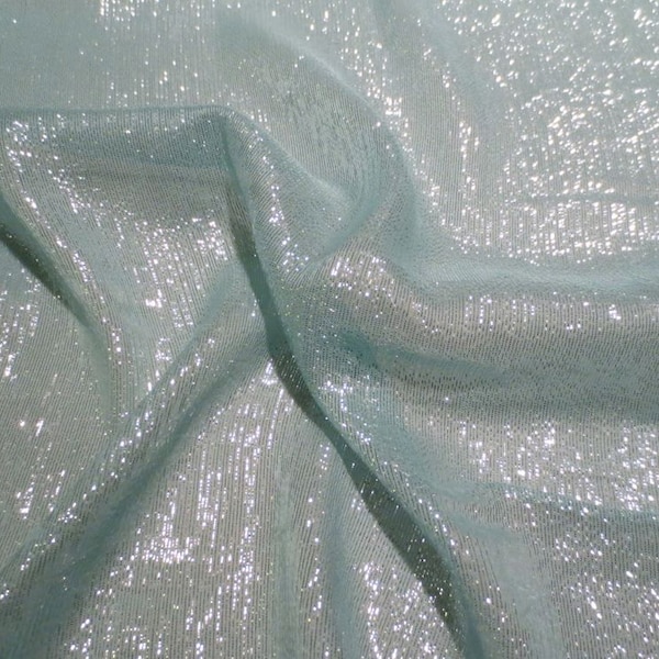 Light Aqua with Silver Metallic Silk Chiffon Fabric--By the Yard