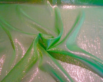 Neon Lime Green with Gold Metallic Silk Chiffon Fabric--By the Yard