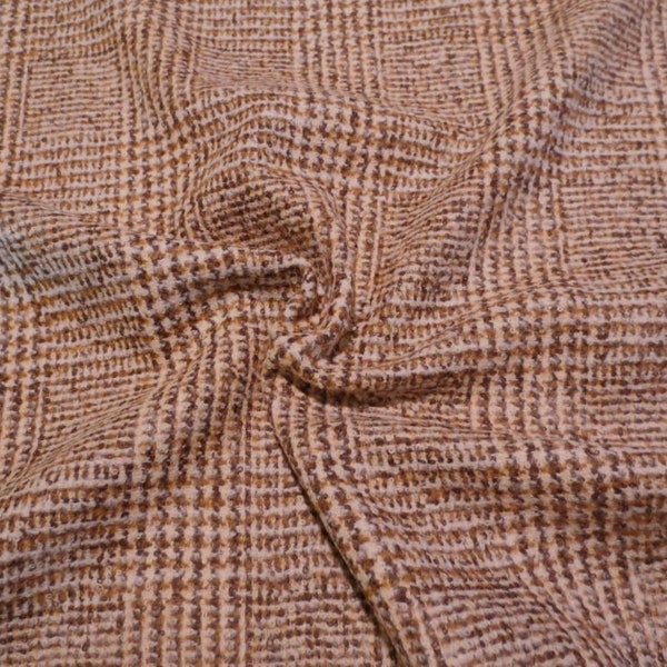 Caramel brun Prince of Wales Plaid Wool Blend Tissu--par verge