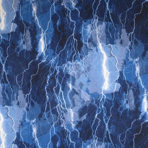 Blue Cracking Lightning Bolts Stormy Sky Print Pure Cotton Fabric from Timeless Treasures--By the Yard